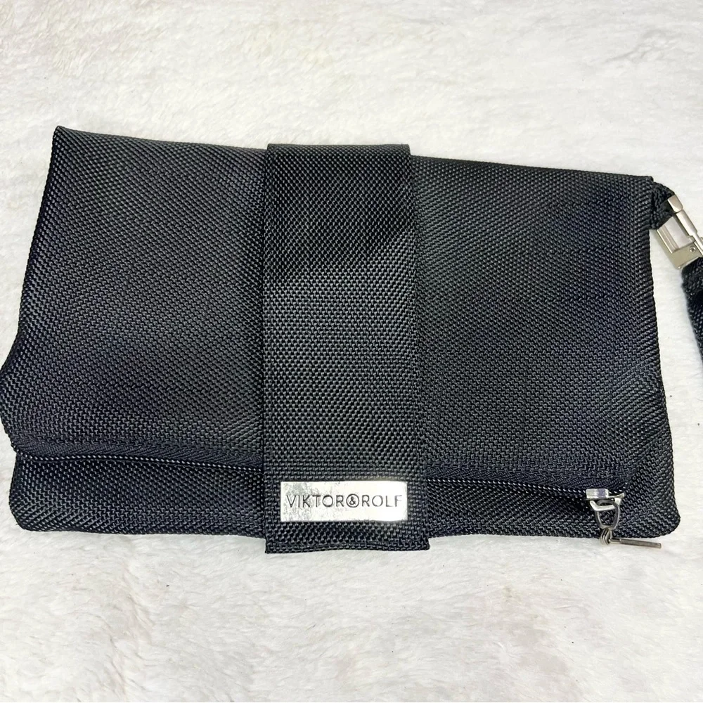 Viktor & Rolf Men's Black Amenity Bag Travel Toiletry Case Fold-over Wristlet